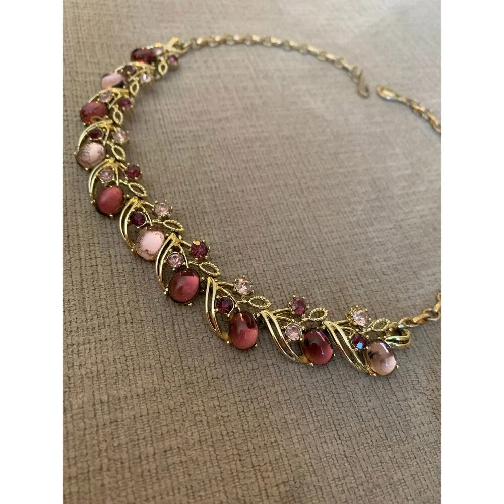 Vintage Coro Necklace, Bracelet & Earrings Set, Saphirine Cabochons, Adolph Kat